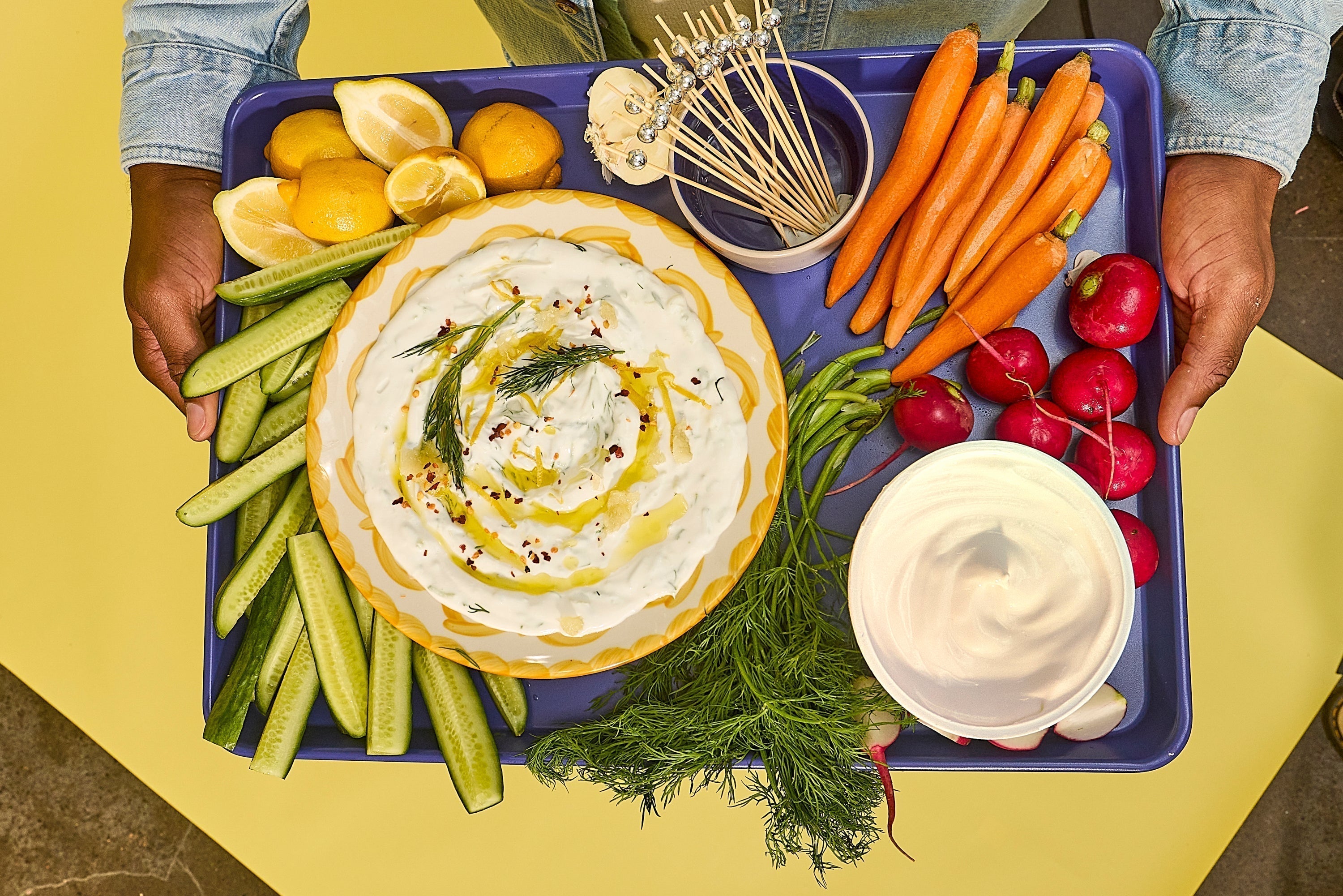 Savory Yogurt Dill Dip With Fresh Veggies And Pita - Harmless