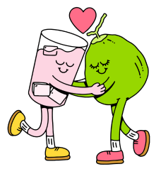 Illustration of coconut water and coconut hugging
