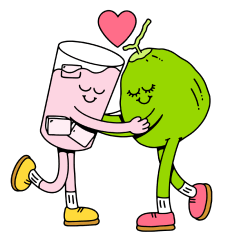 Illustration of coconut water and coconut hugging