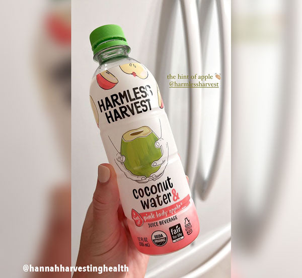 Pink Lady Apple Coconut Water fan photo by @hannahharvestinghealth. Caption: "The hint of apple [clapping emoji]"